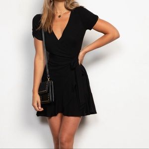 NWT Black wrap dress cap sleeves Audrey 3+1 Med